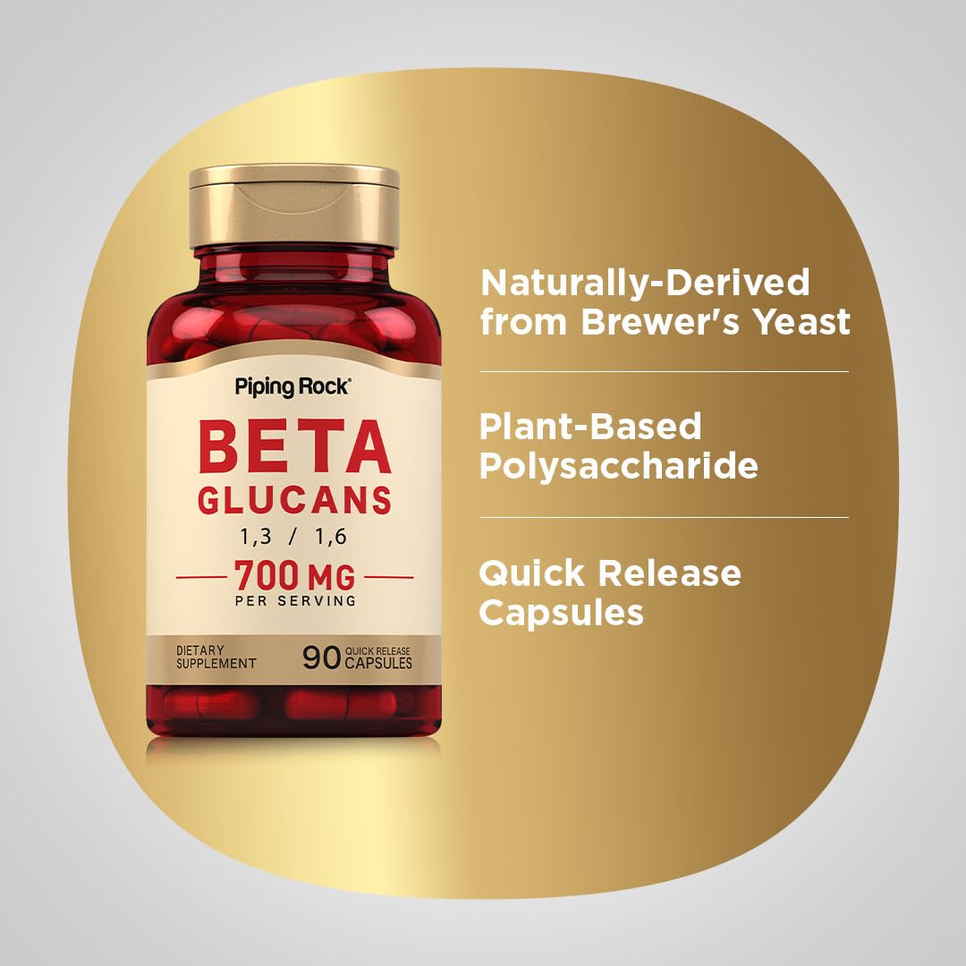 Piping Rock Beta Glucan Supplement 700mg Beta 1,3, 1,6 D Glucan Capsule 90 Count