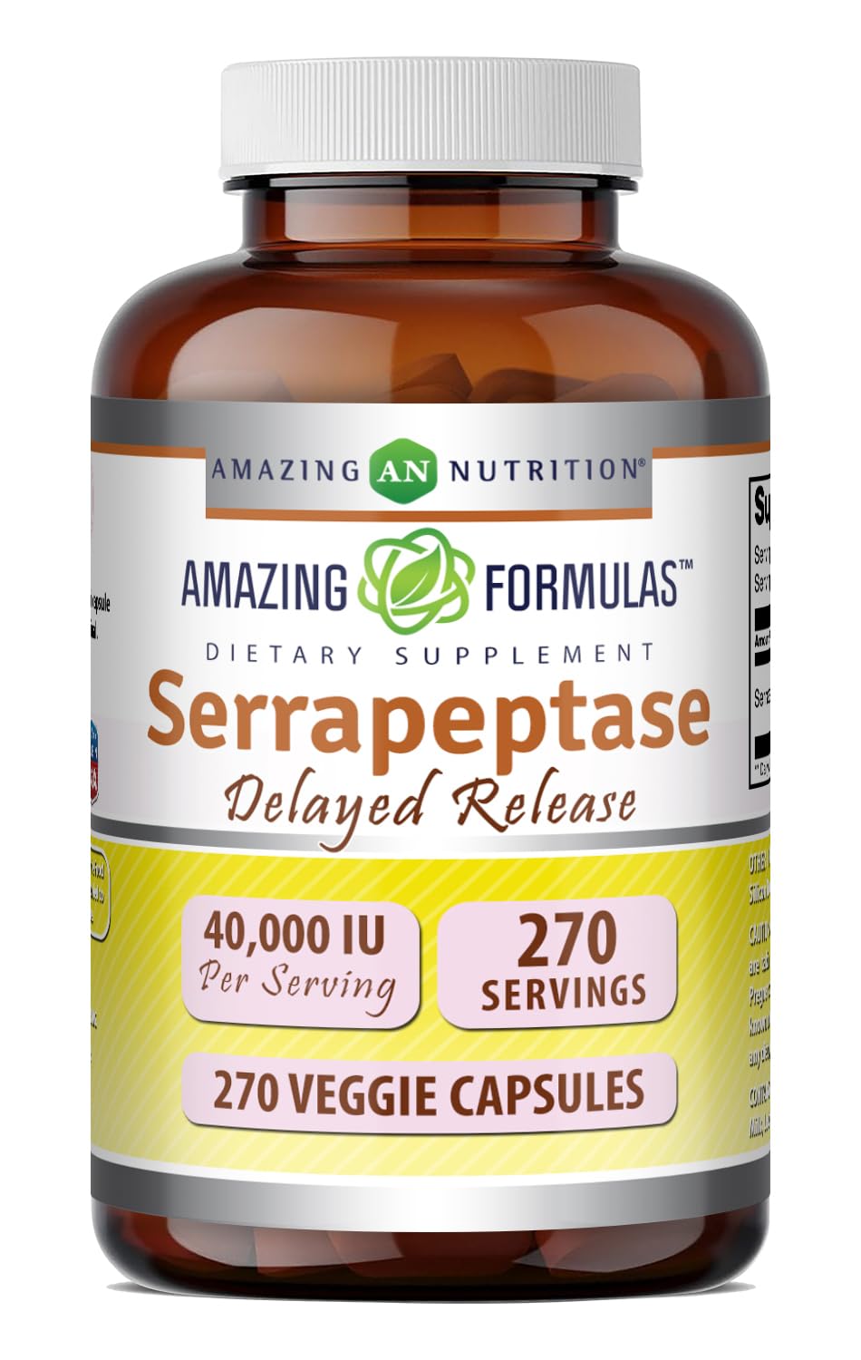 Amazing Nutrition Serrapeptase Supplement 40,000 IU Capsules 270 Count