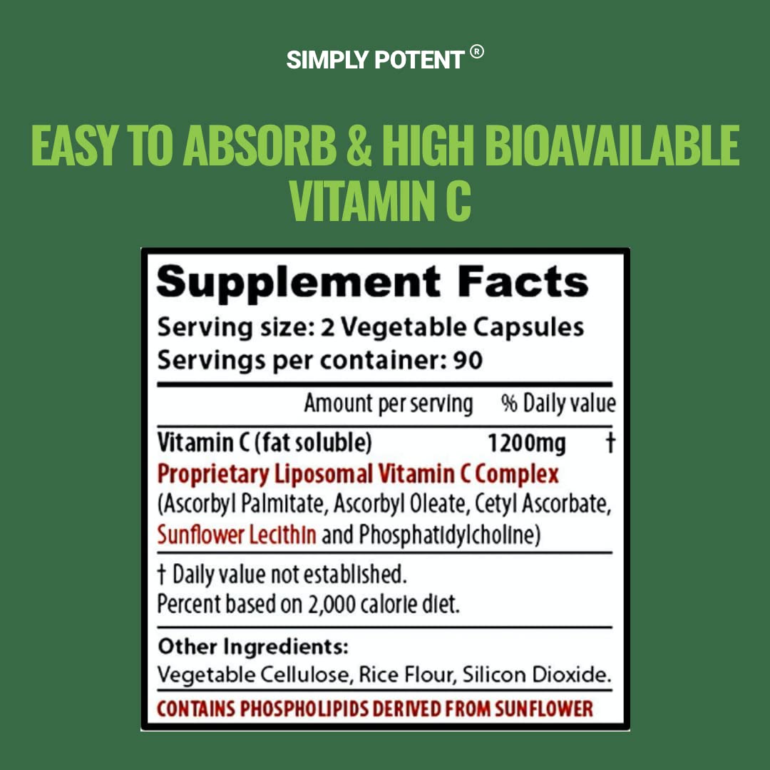 Simply Potent Liposomal Vitamin C 1200mg Capsules 180 Count