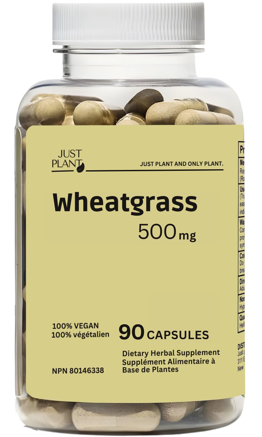 Just Plant Organic Wheat Grass Capsules 500 mg, 90 Count