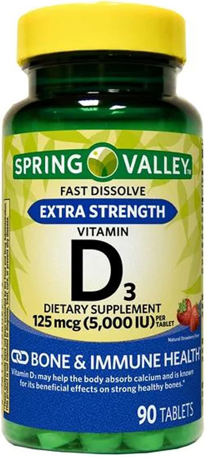Generic Vitamin D3 Fast Dissolve Tablets, 125 mcg (5,000 IU), Strawberry Flavor, 90 Tablets
