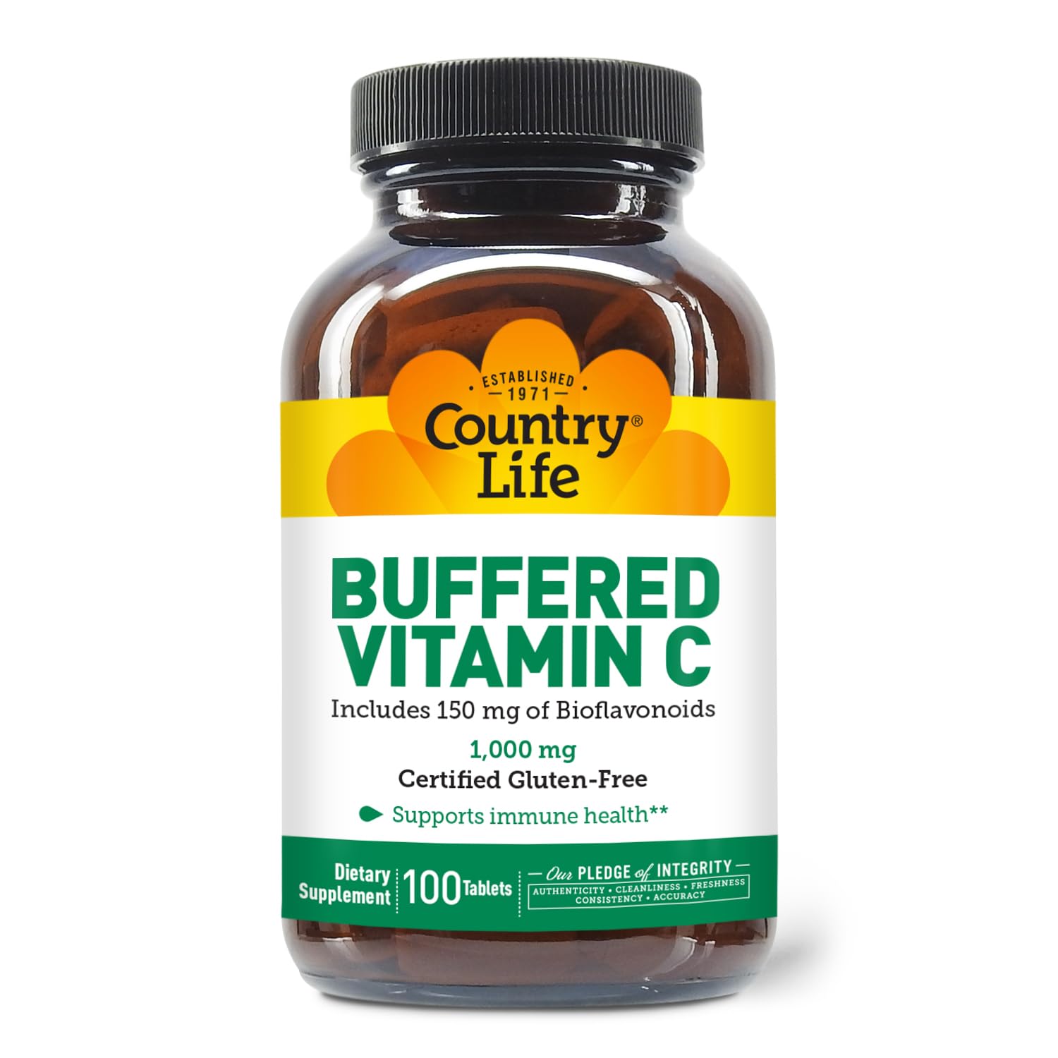 Country Life Buffered Vitamin C 1000mg with Bioflavonoids, Calcium, Magnesium, Potassium 100 Tablets