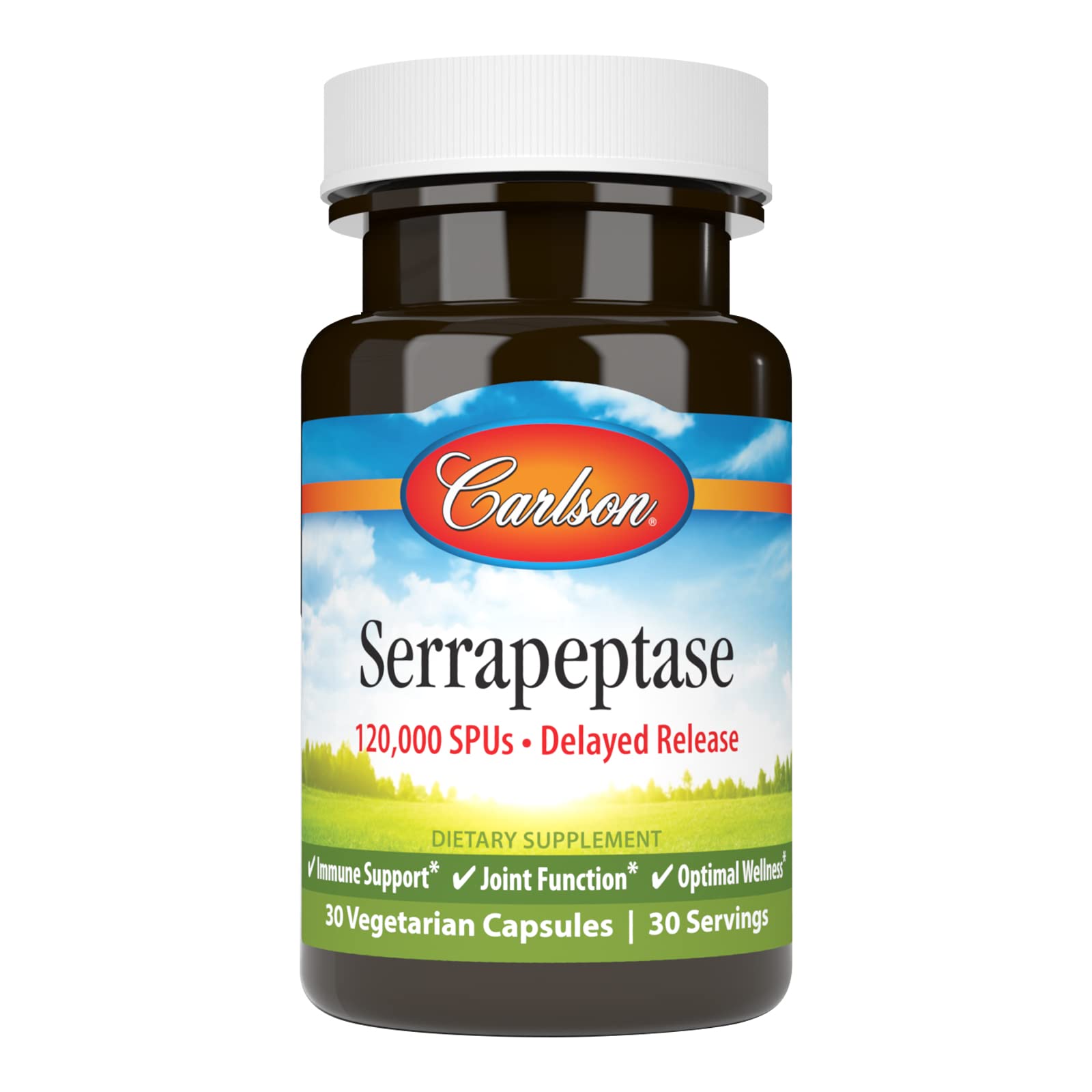 Carlson Serrapeptase 120000 SPUs Delayed Release, 30 Vegetarian Capsules