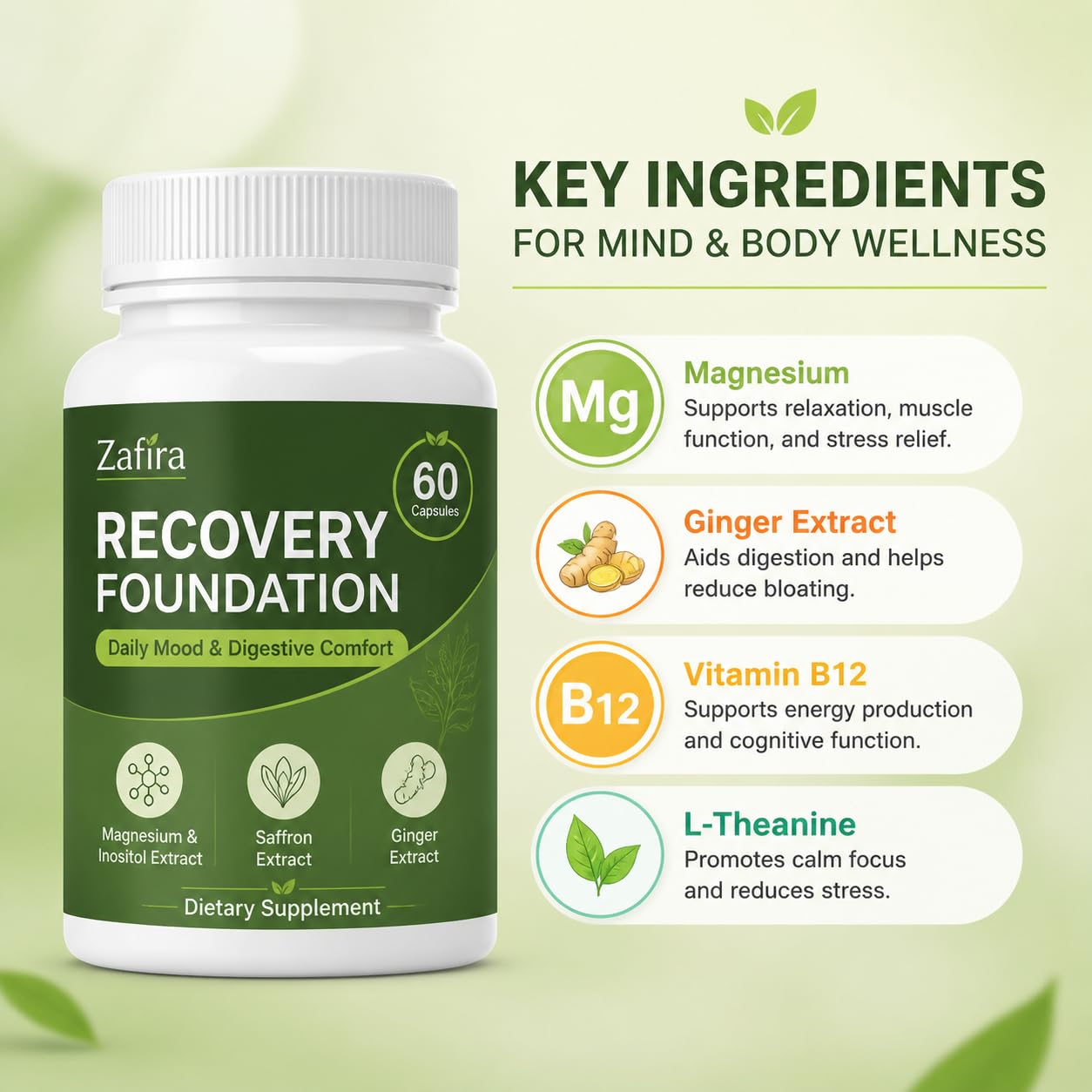 QUIVERA Zafira Organics Recovery Foundation Capsules, 60 Count
