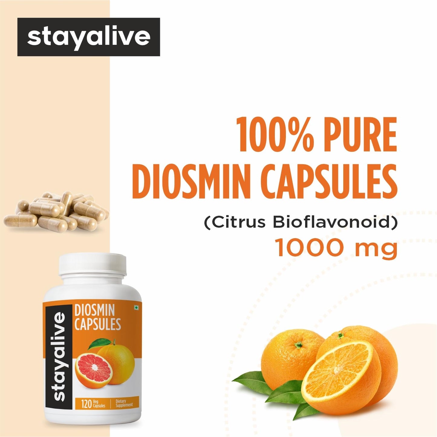 STAY ALIVE Pure Diosmin Complex 1000mg Formula Capsule, 120 Capsules