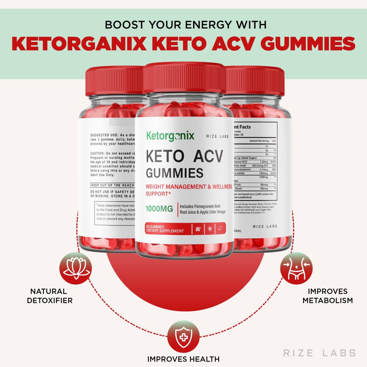 Rize Labs Ketorganix Keto ACV Gummies, 180 Gummies