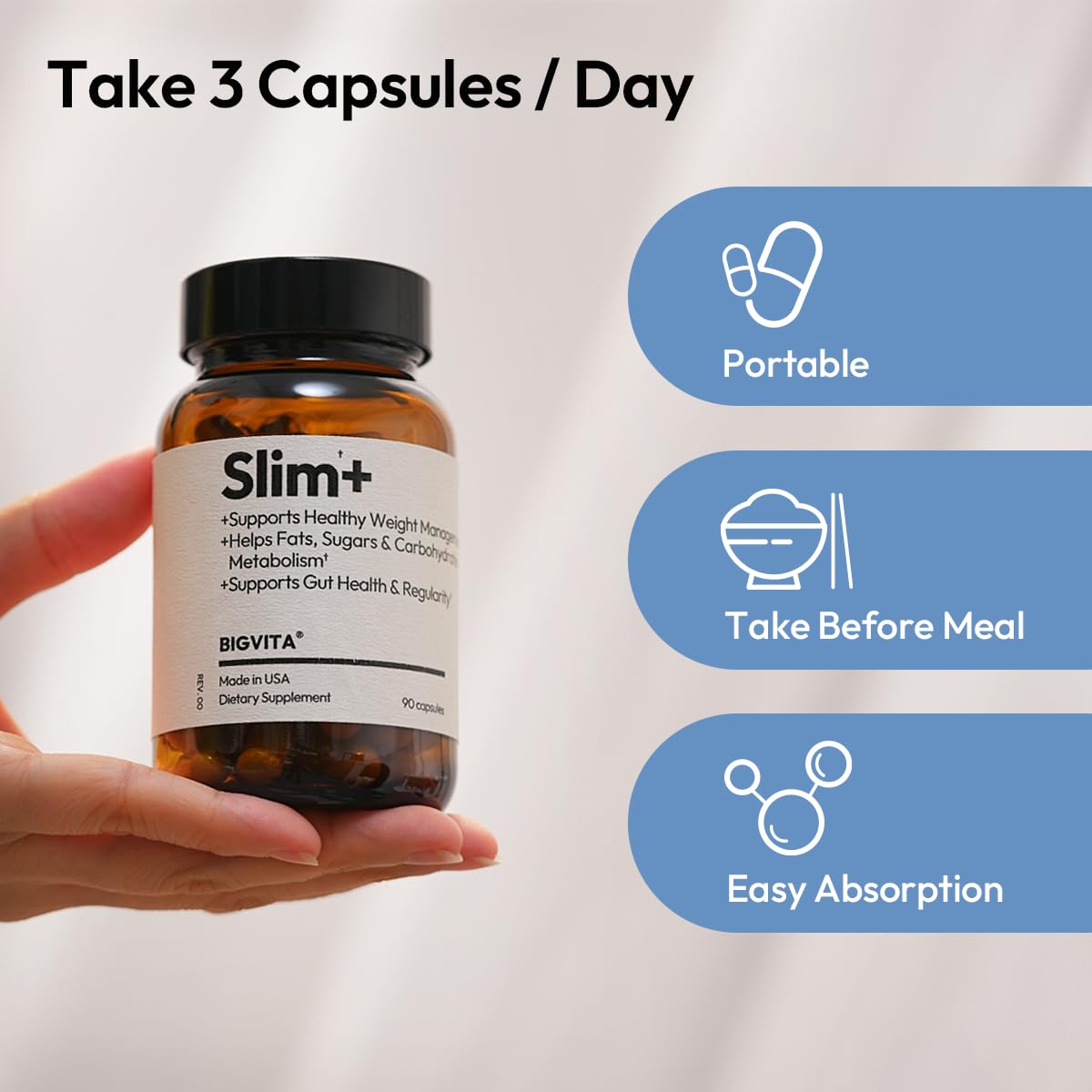 BIGVITA Slim+ GLP-1 & AKK Gut Support Capsules 90 Count