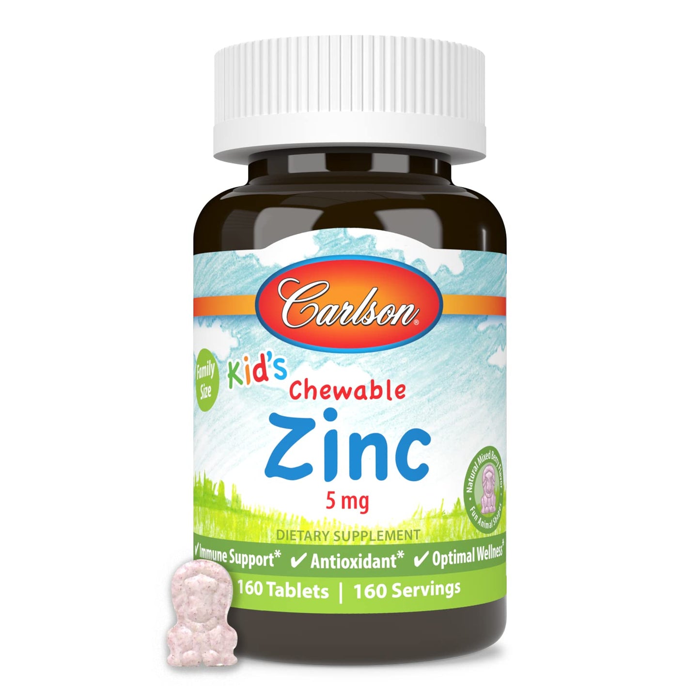 Carlson Kid's Chewable Zinc 5 mg Tablets, 160 Count