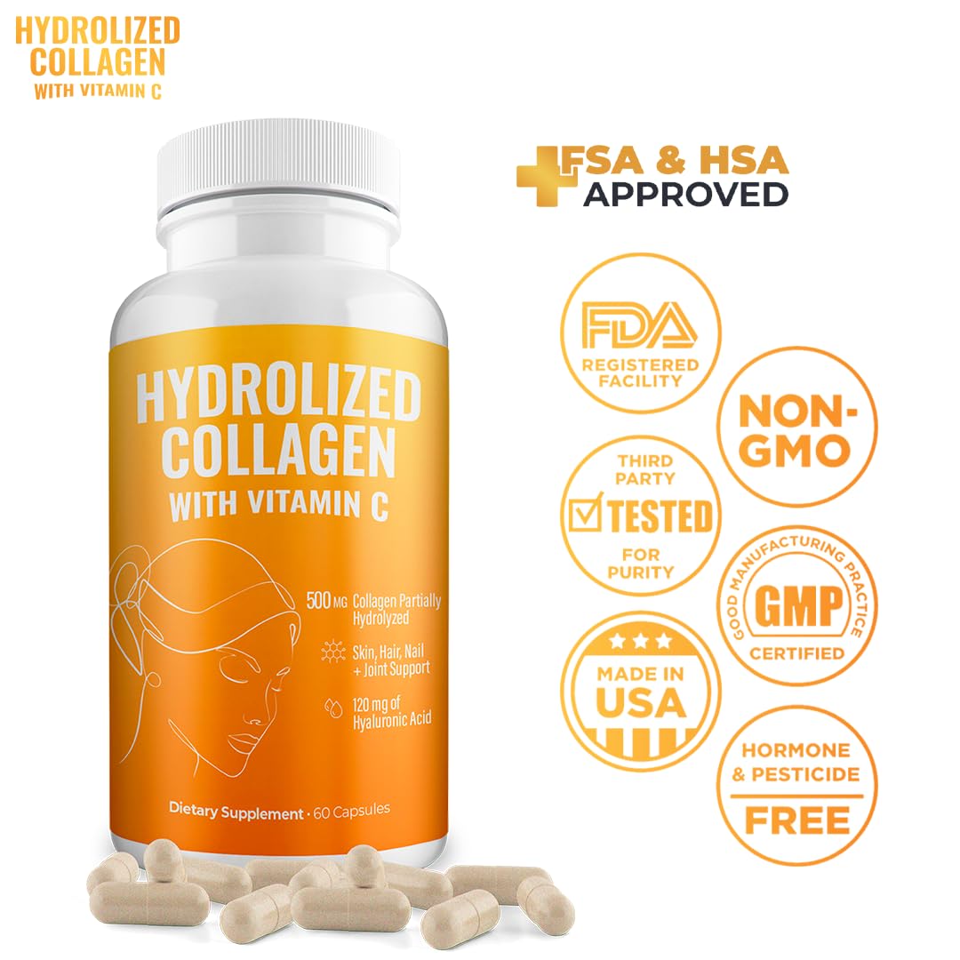 Generic Aura Hydrolyzed Collagen with Vitamin C 500mg Capsules 60 Count