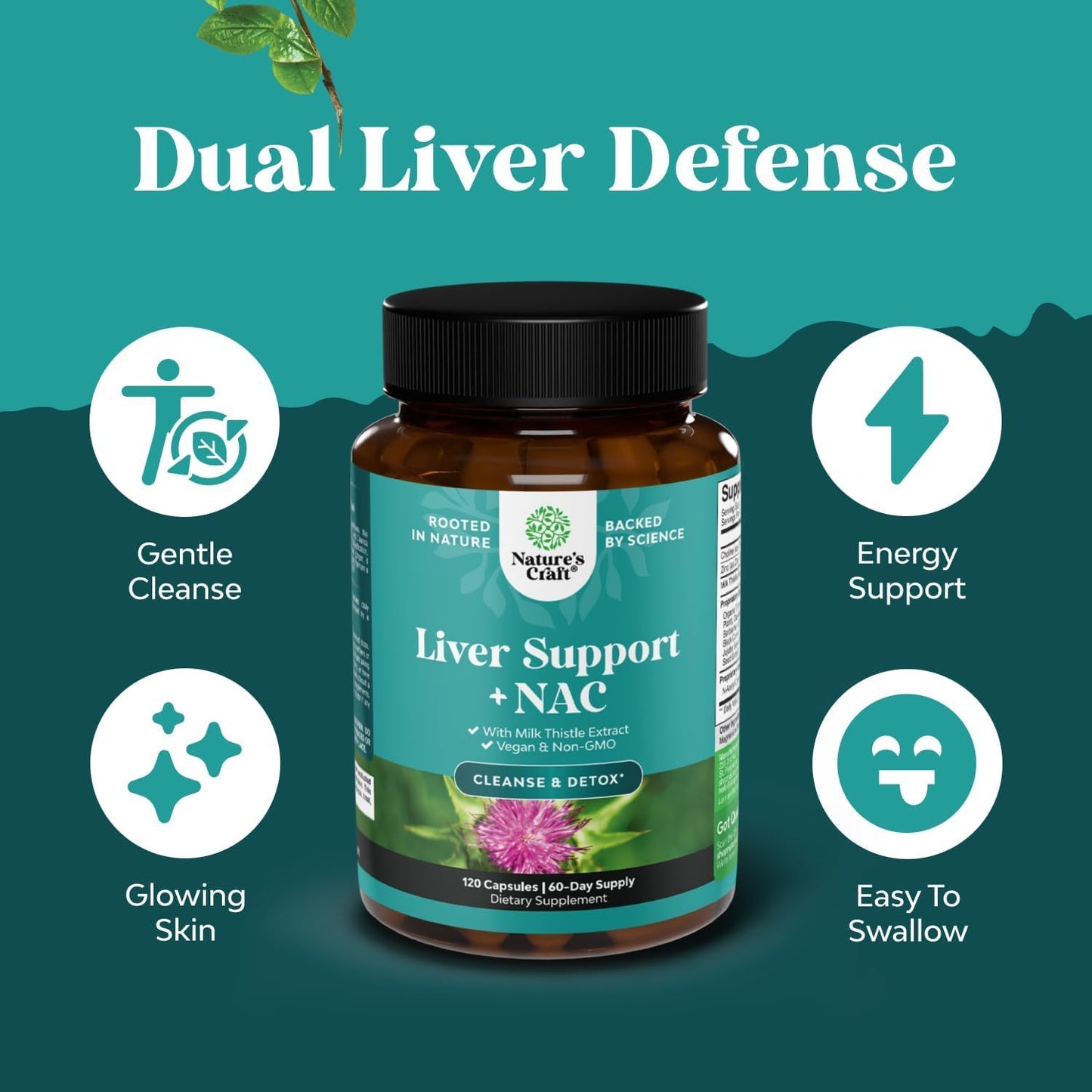 Natures Craft Liver Support NAC Supplement with Milk Thistle, 120 Capsules