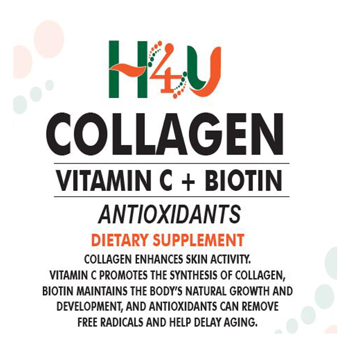 H4U Collagen with Vitamin C and Biotin, Skin, Hair and Nails Supplement with Antioxidants Tablet, 90 Count