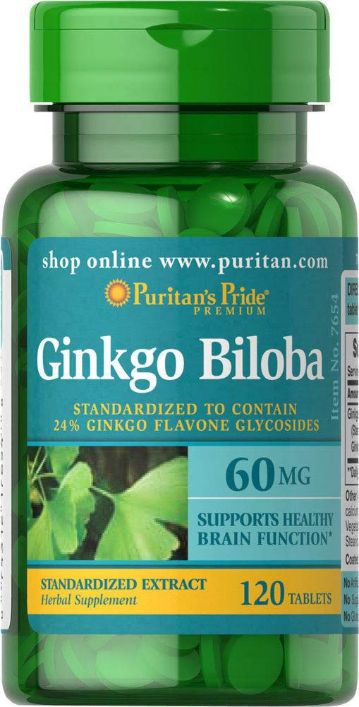 Puritan's Pride Ginkgo Biloba Standardized Extract 60 mg Tablets, 120 Count