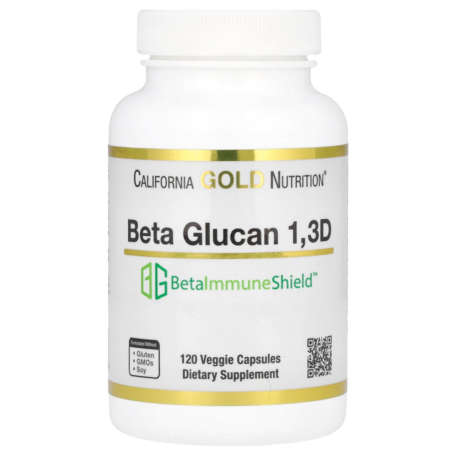 California Gold Nutrition Beta Glucan 1-3D with Beta-ImmuneShield 125 mg Capsule, 120 Veggie Capsules