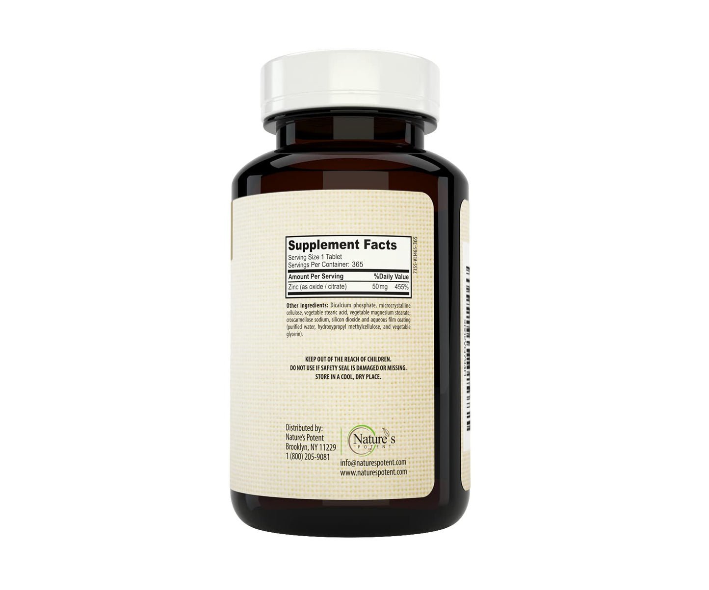 Nature's Potent Zinc 50 mg Immune Support Supplement Tablets, 365 Count
