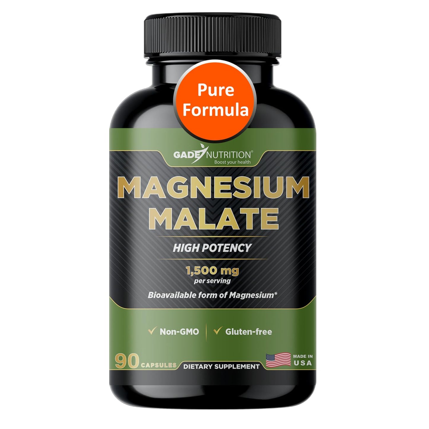 GADE NUTRITION Magnesium Malate Supplement Capsules 1500 mg, 90 Count