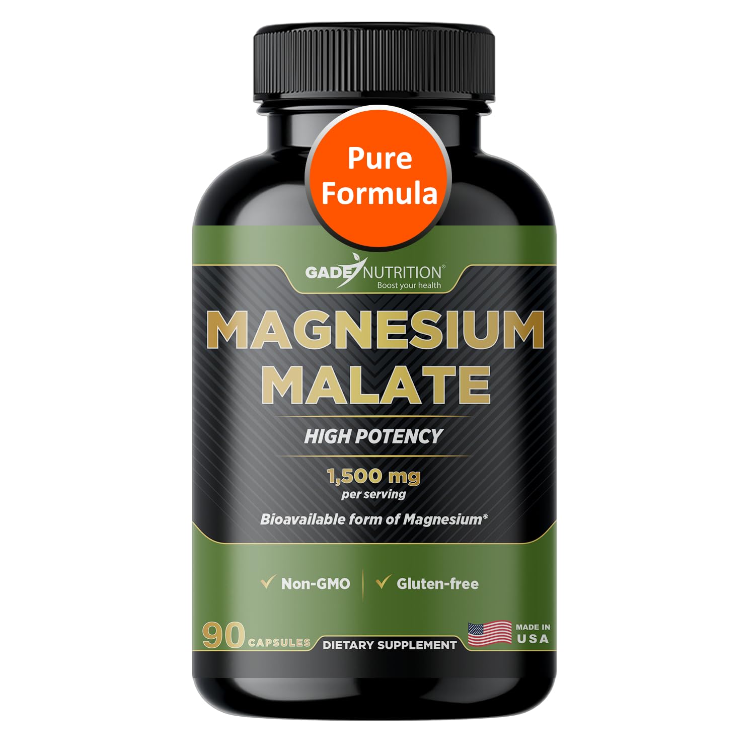 GADE NUTRITION Magnesium Malate Supplement Capsules 1500 mg, 90 Count