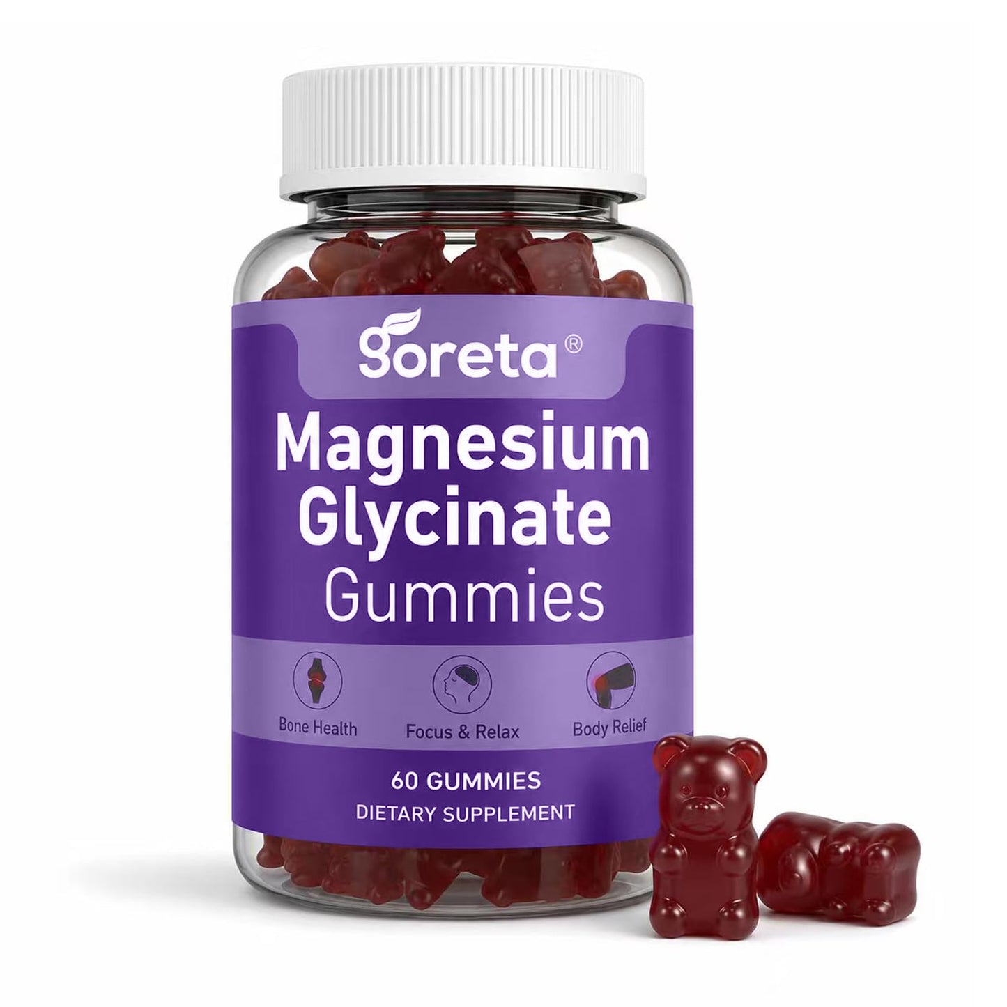 Goreta Magnesium Glycinate Gummies 600mg Complex, Sugar-Free, Sleep Support, 60 Gummies