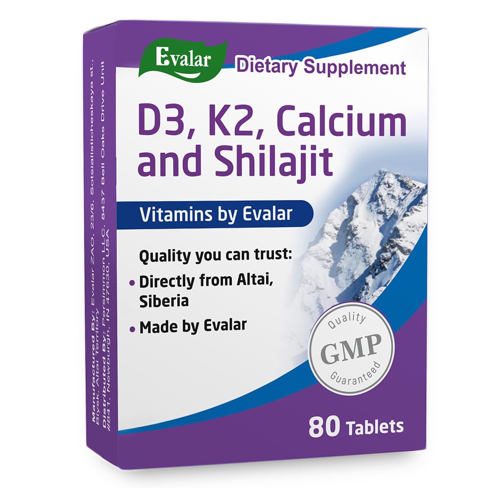Evalar Mountain Calcium with Vitamins Siberian Herbs and Shilajit Golden, 80 Tablets