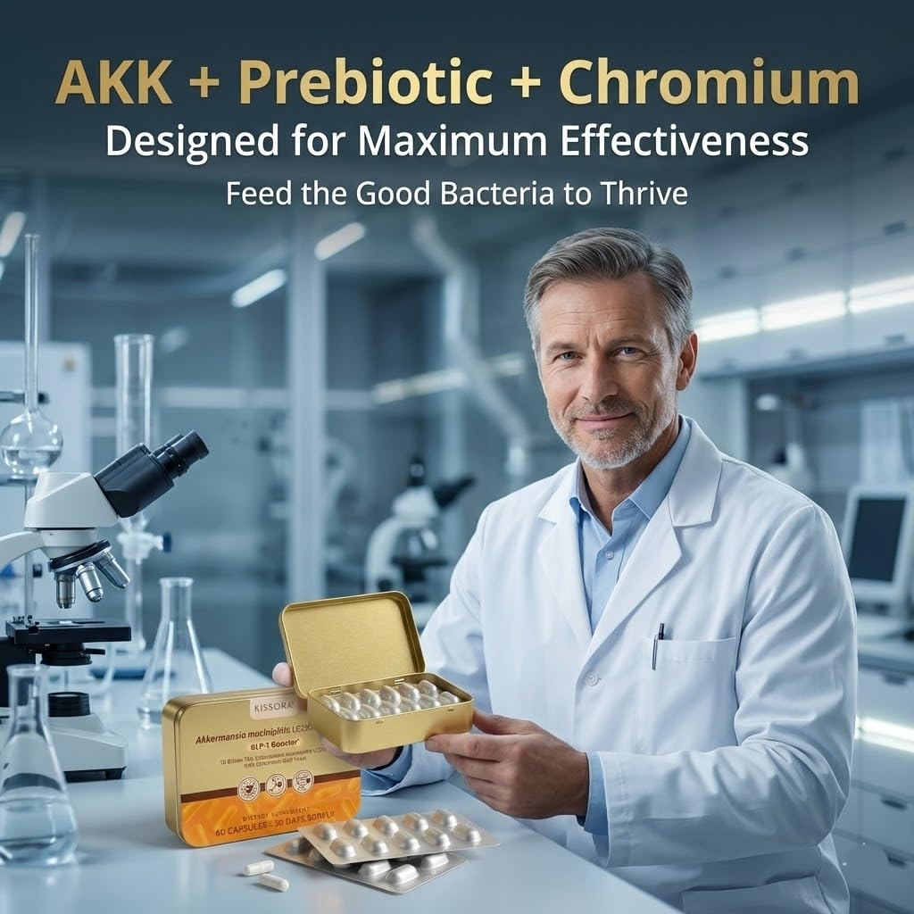 Kissora Akkermansia Probiotic 20 Billion TFU with Chromium Gut Barrier & Digestive Support Capsule, 60 Count