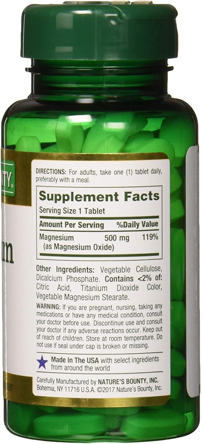Nature's Bounty Magnesium 500 mg Coated Tablets, 300 Tablets
