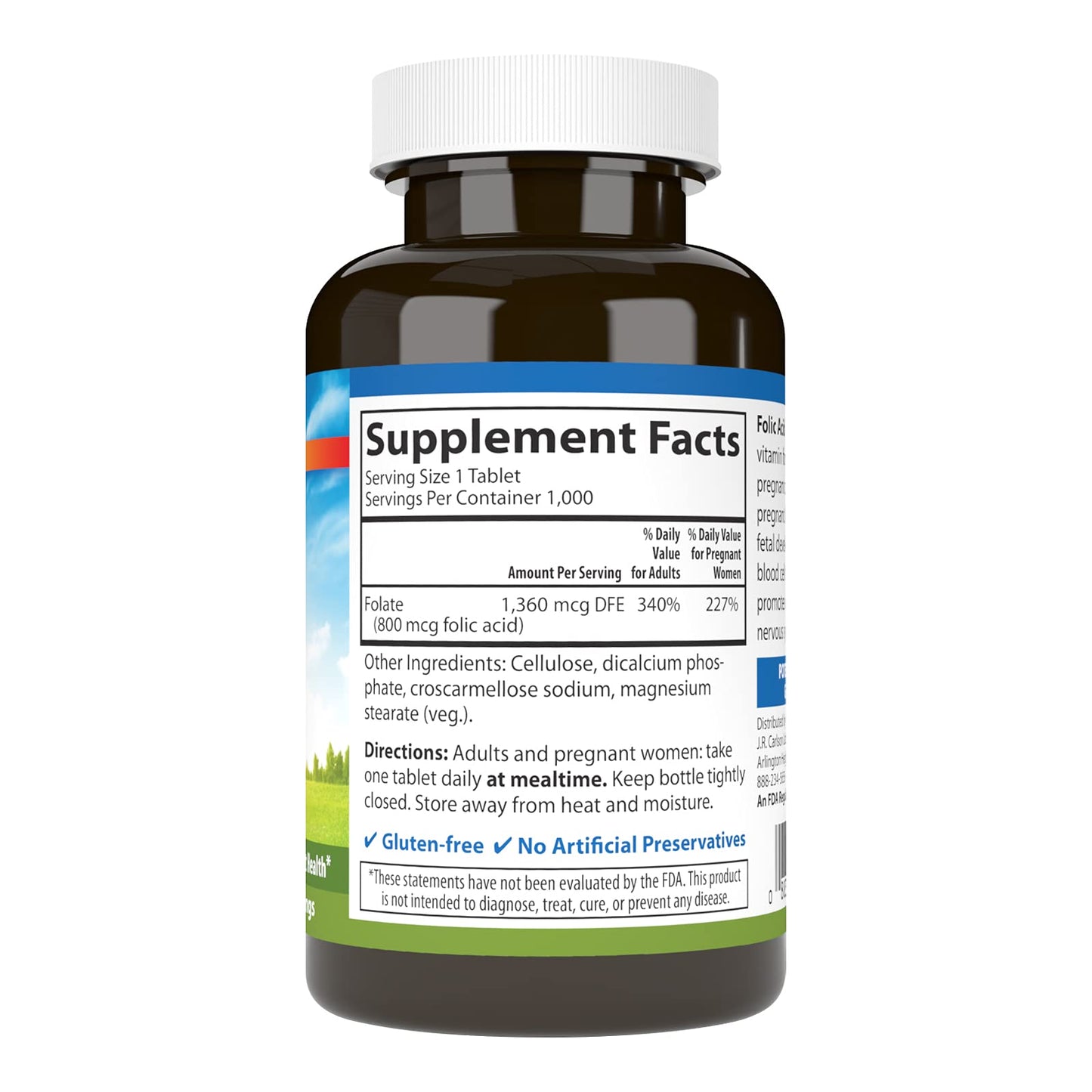 Carlson Folic Acid 800 mcg Tablet, 1000 Count