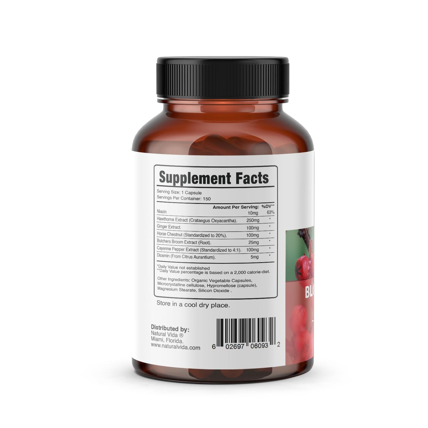 Natural Vida Blood Circulation 600mg Supplement, 300 Capsules