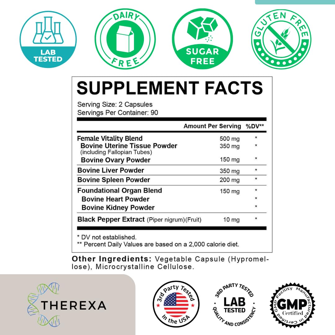 THEREXA Primal Beef Organ Supplement for Women Capsules, 180 Capsules
