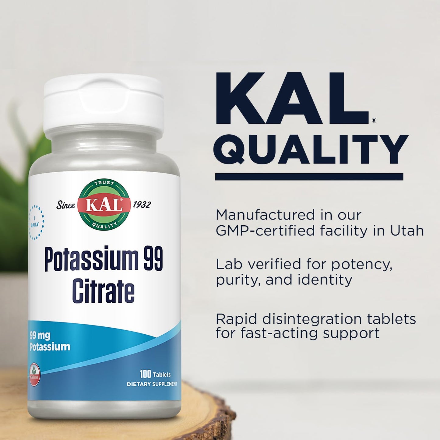KAL Potassium Citrate 99mg Tablets, 100 Count