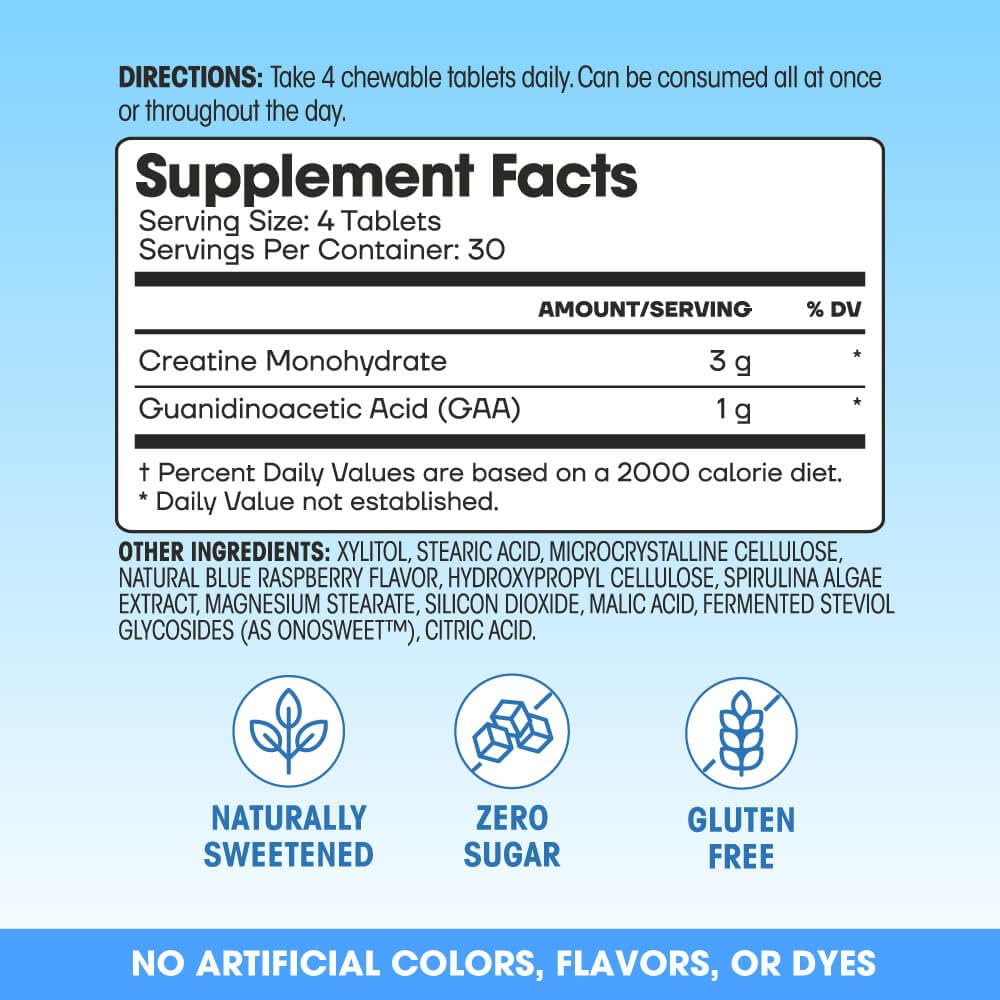 Fit & Lean My Lean Creatine Chewable Tablets, Creatine Monohydrate with GAA, 120 Count