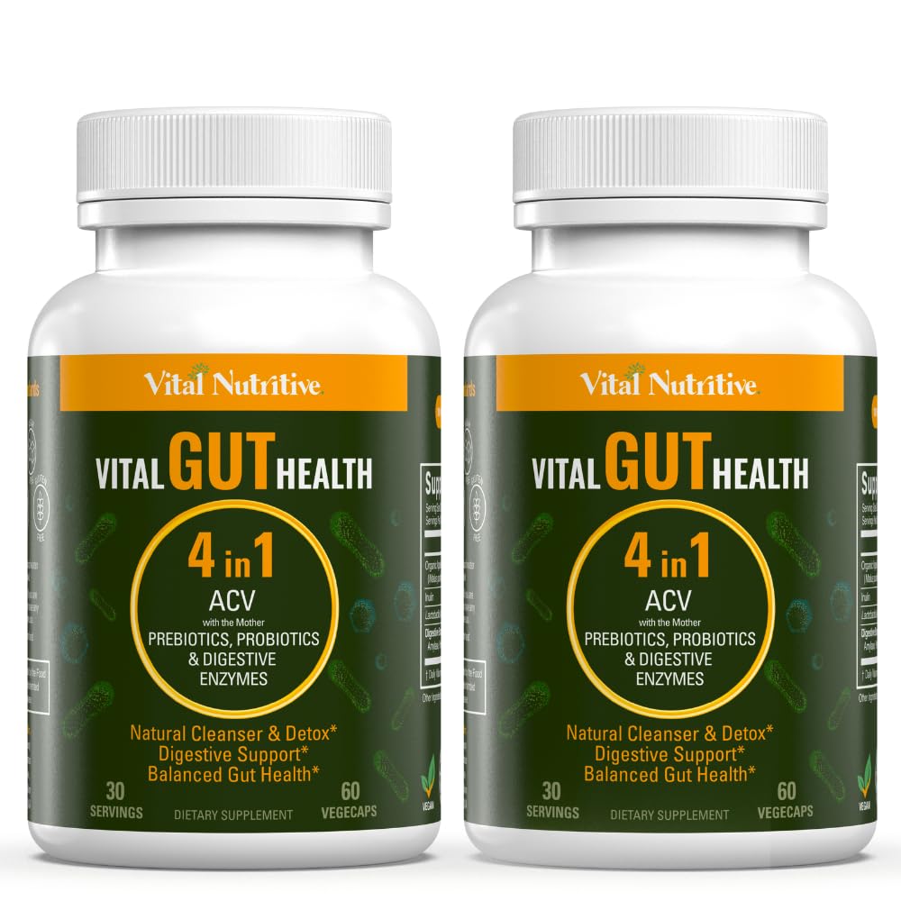 VITAL NUTRITIVE Vital Gut Health 4in1 Formula with Apple Cider Vinegar, Prebiotics & Probiotics, Digestive Enzymes 120 Capsules