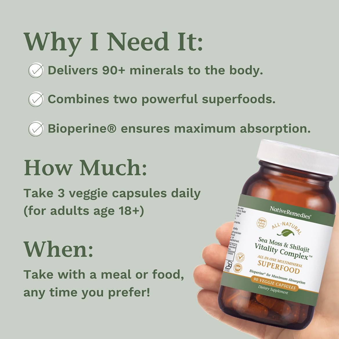 Native Remedies Sea Moss & Shilajit Complex Capsules 90 Count
