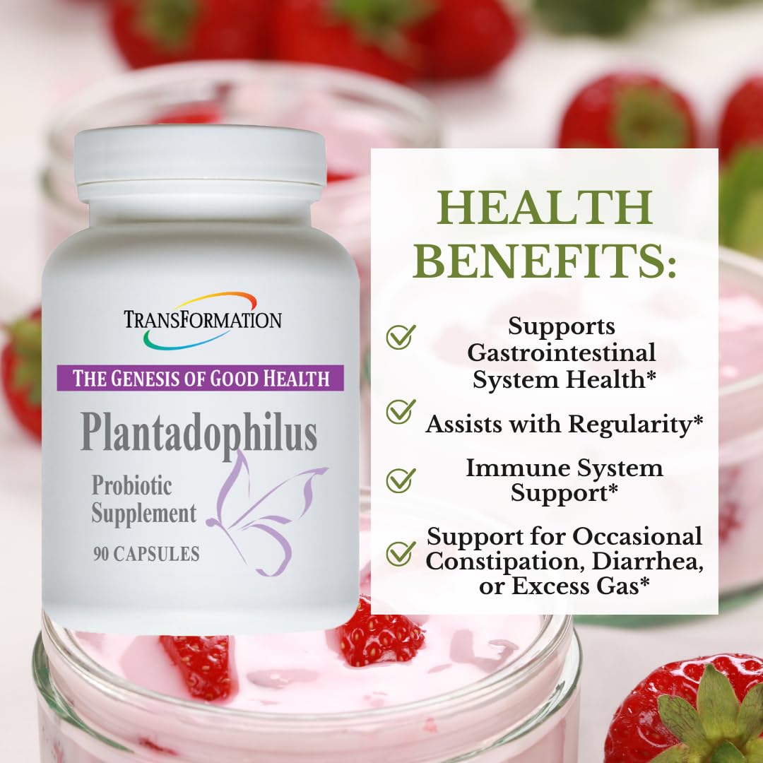 TRANSFORMATION The Genesis of Good Health Enzymes Plantadophilus Natural Plant-Based Probiotics Supplement Capsules, 90