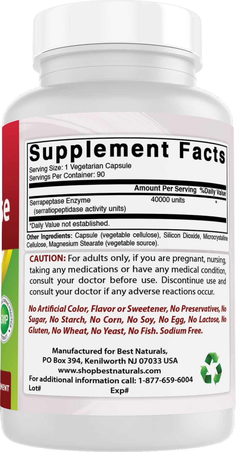 Best Naturals Serrapeptase 40000 SPUs 180 Capsules