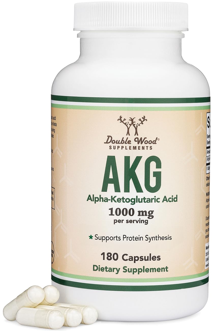 Double Wood Supplements AKG Supplement (Alpha Ketoglutaric Acid) 1000mg Per Serving, 180 Capsules