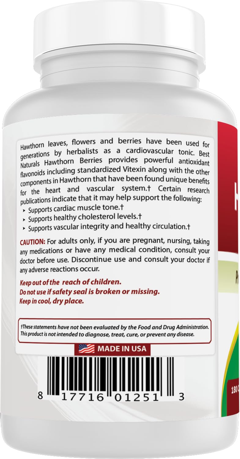 Best Naturals Hawthorn Berry 565 mg Capsules, 180 Count
