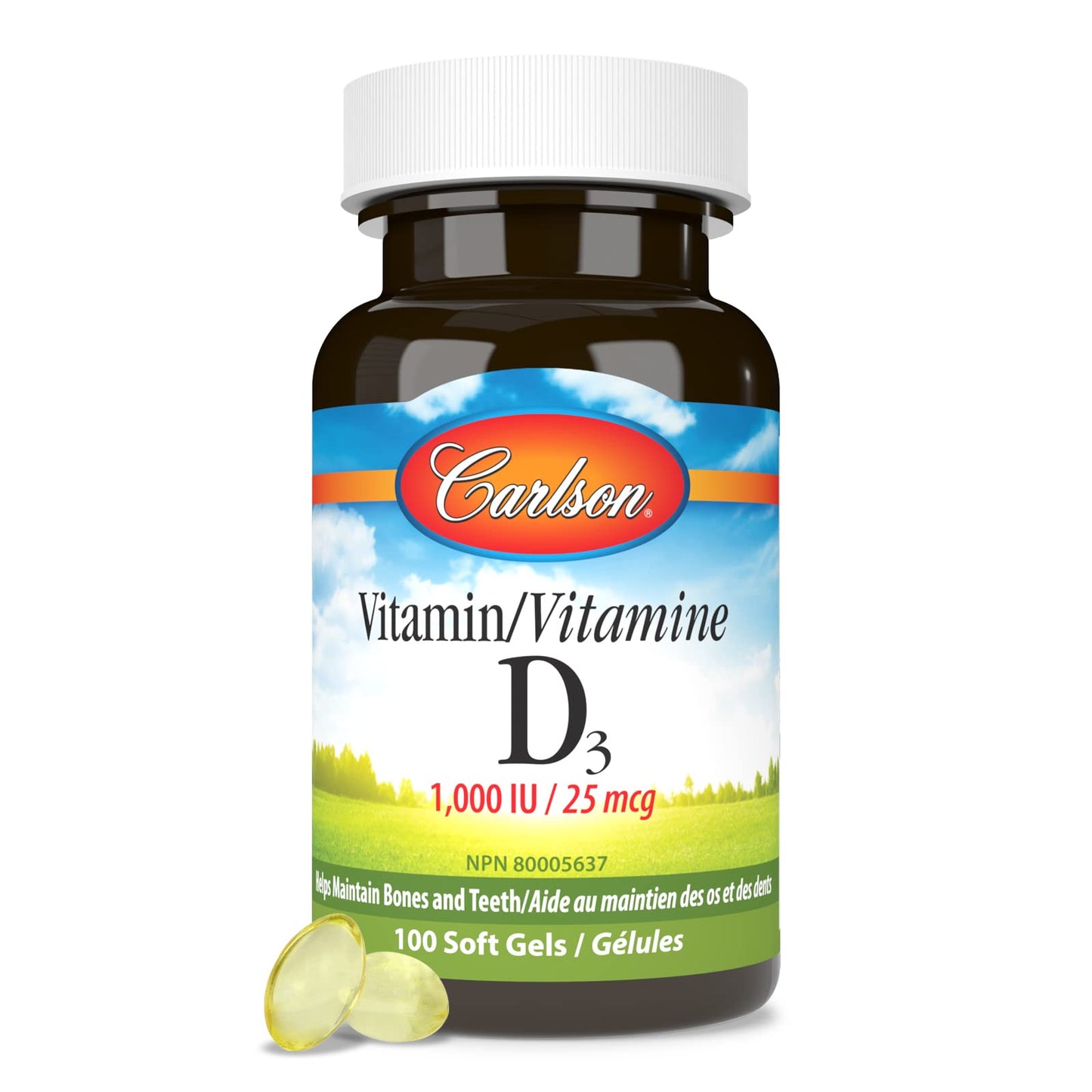 Carlson Vitamin D3 1000 IU Softgels, 100 Count