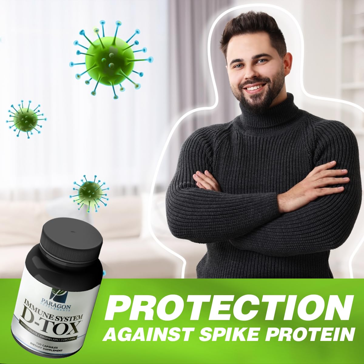 Paragon Supplements Spike Protein Removal - Original Spike Detox Formula with Nattokinase, Bromelain & Curcumin - 3-in-1 Immune System Supplement, 120 Capsules