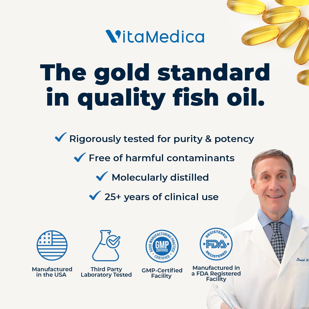 VitaMedica High-Potency, Super EPA/DHA Fish Oil 750mg of Essential Omega-3 Fatty Acids EPA & DHA Heart Health, Brain Health, Immune System Health Softgels 60