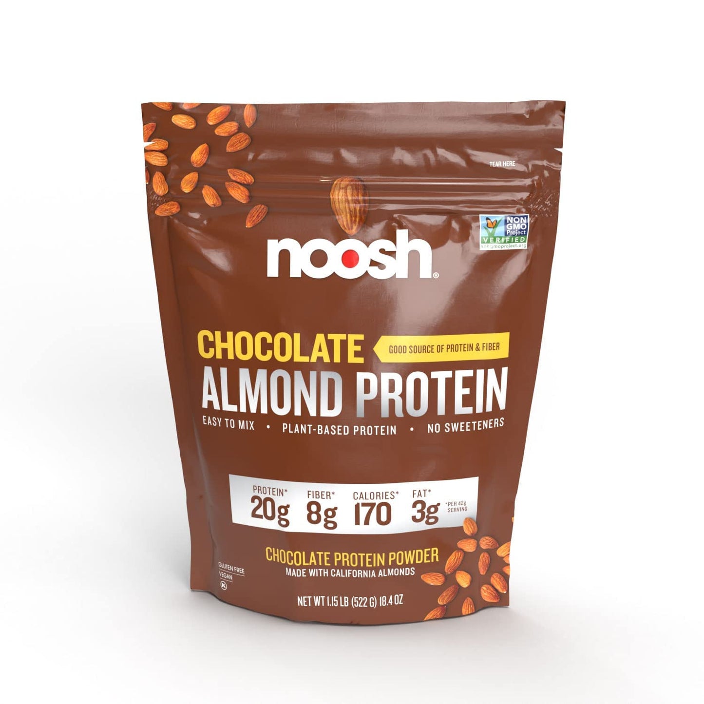 NOOSH Plant Based Almond Protein Powder Chocolate, 18.4 oz