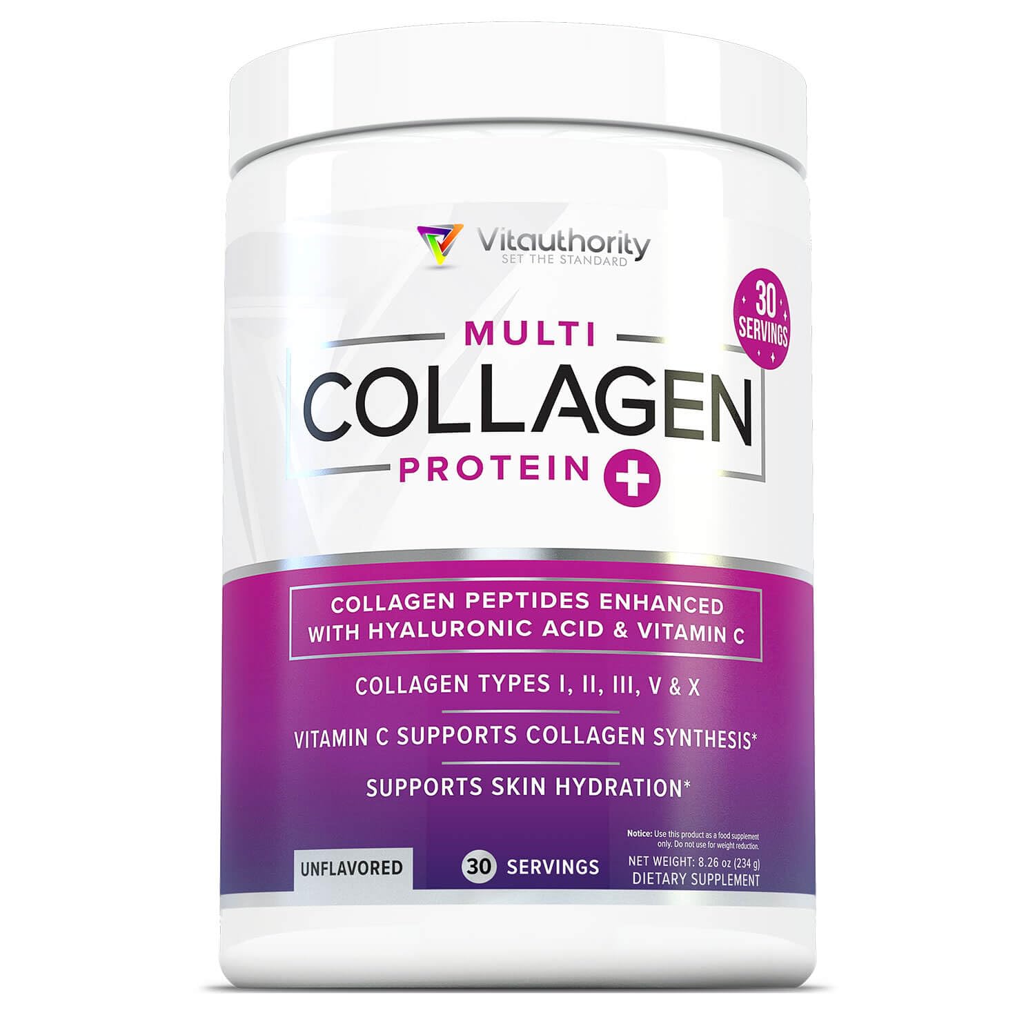 Vitauthority Multi Collagen Peptides Powder for Women, 8.26 Ounce