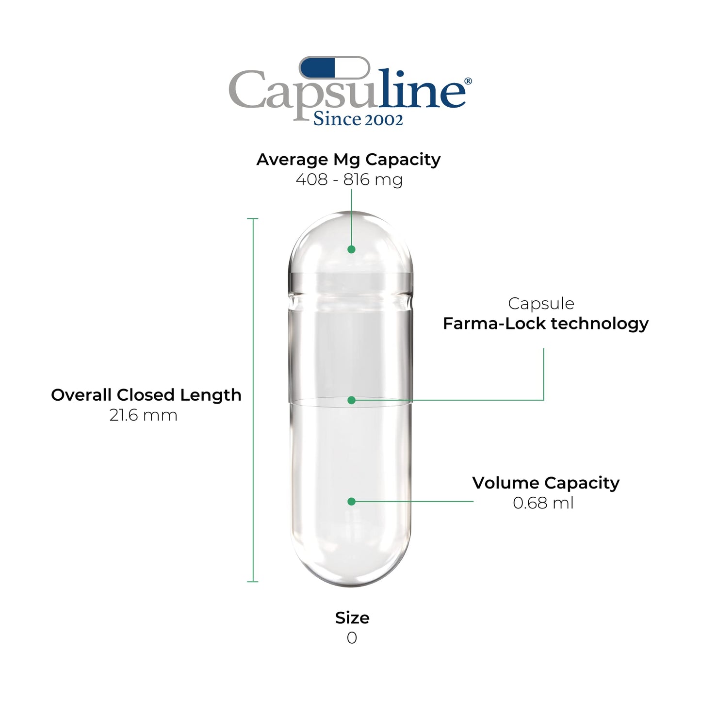 Capsuline Delayed Release Size 0 Empty Capsules, 1000 Count