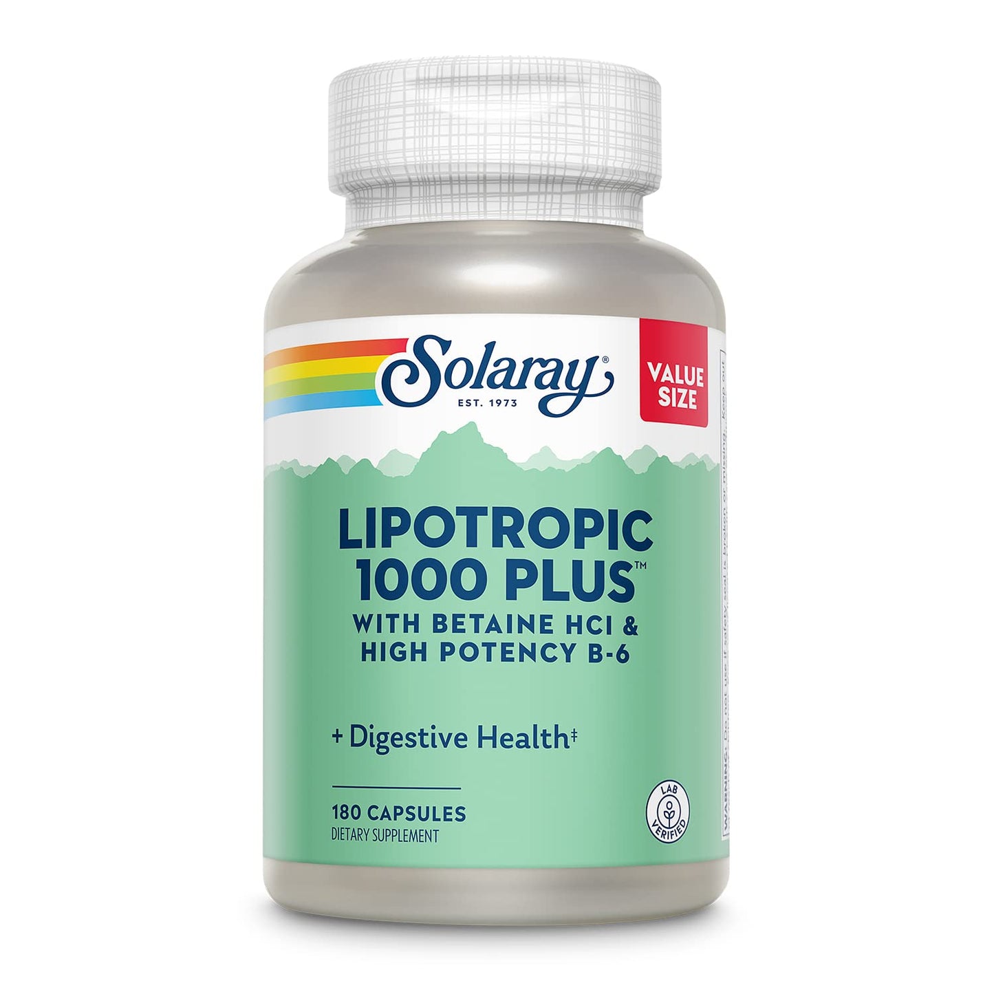 Solaray Lipotropic 1000 Plus Digestive, Energy & Fat Metabolism Support with Betaine HCl & Vitamin B-6, 180 Capsules