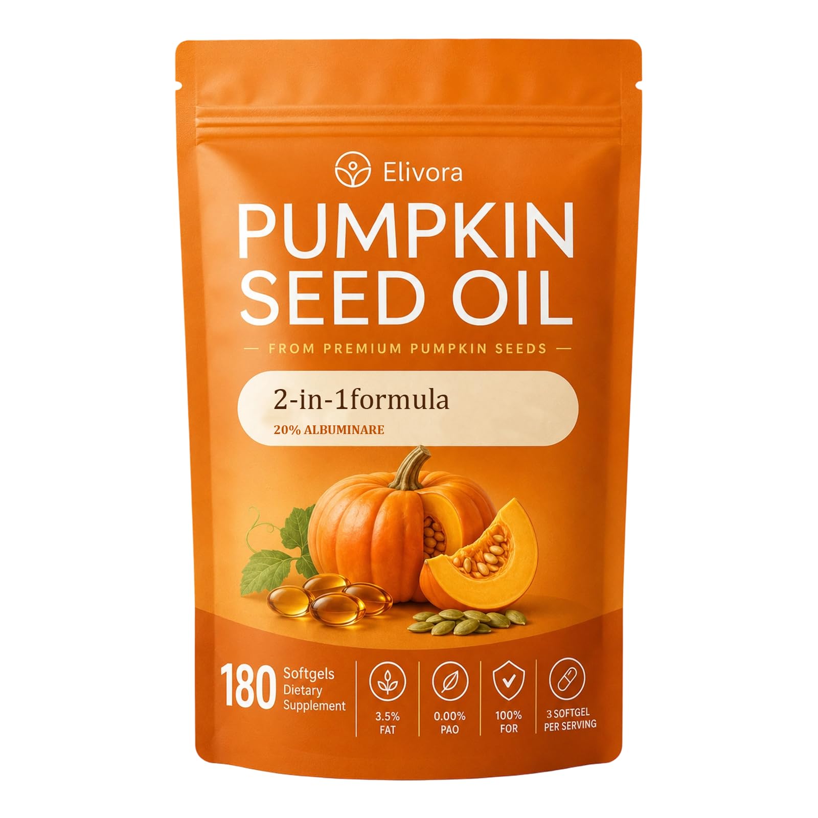 Golden Dunes Elivora Pumpkin Seed Oil Softgels with Saw Palmetto, 180 Softgels