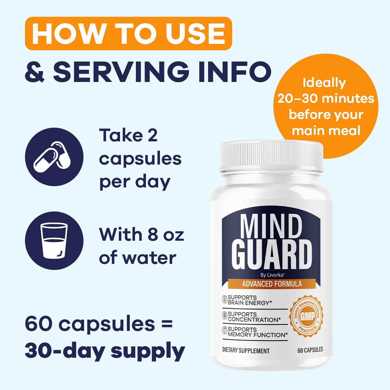 LIVORKA Mind Guard Brain & Memory Support Capsules, 300 Capsules