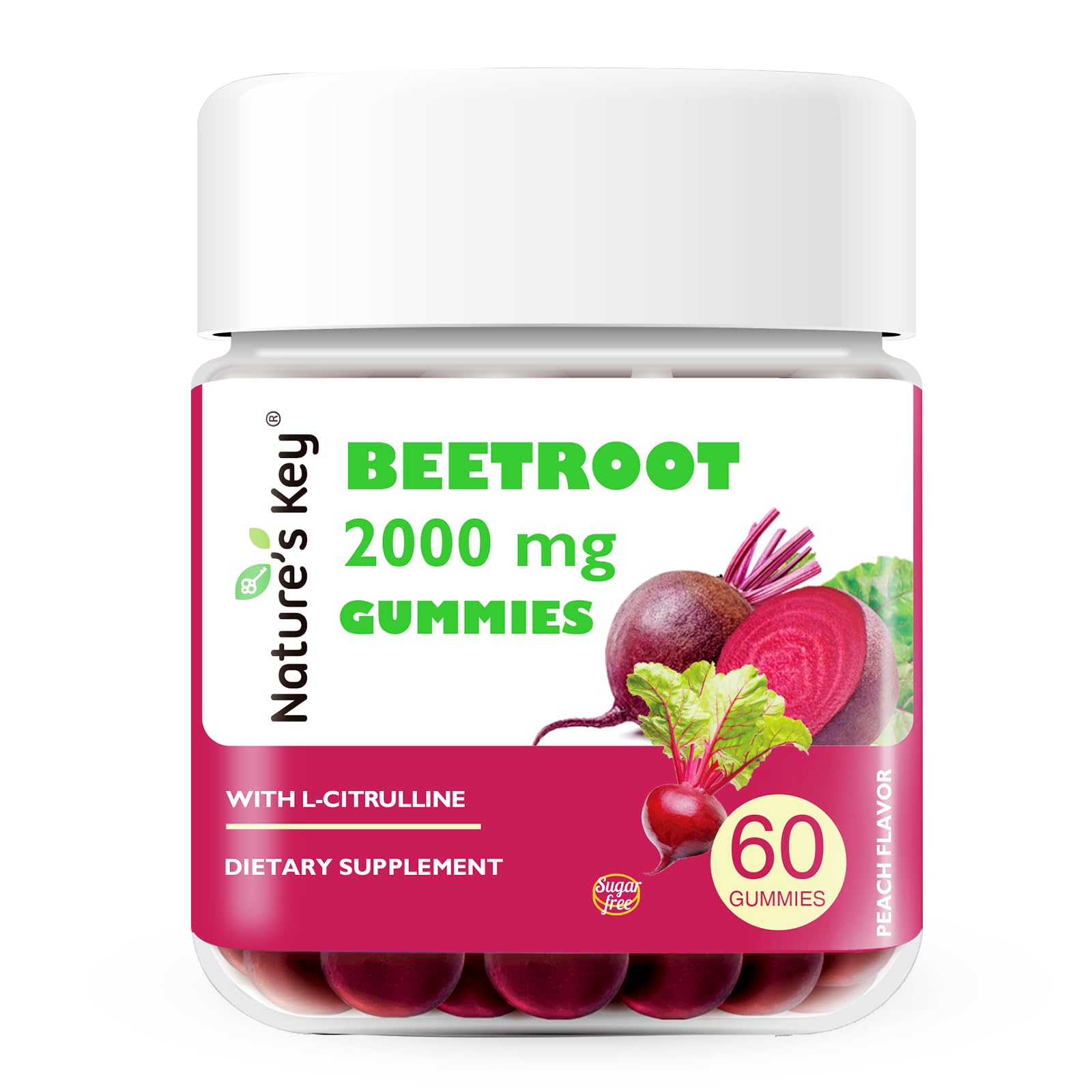 Nature's Key Beet Root Gummies No Sugar, 60 Count