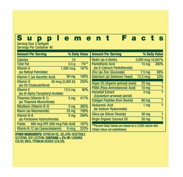 H4U Extra Strength Hair Skin & Nails Collagen Support Softgels, 5000 mcg Biotin, 120 Count