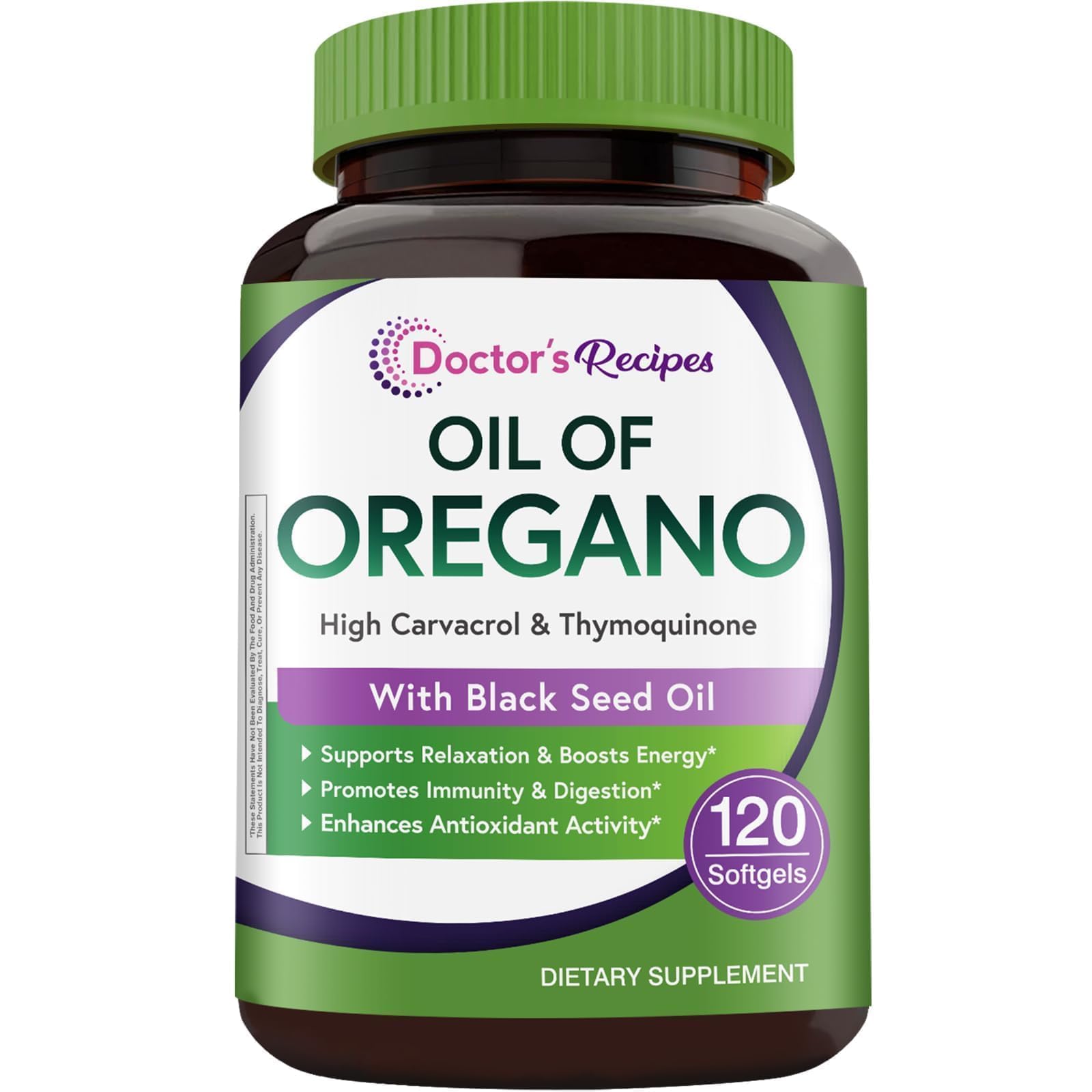Doctor's Recipes Oil of Oregano with Black Seed Oil Softgels, 120