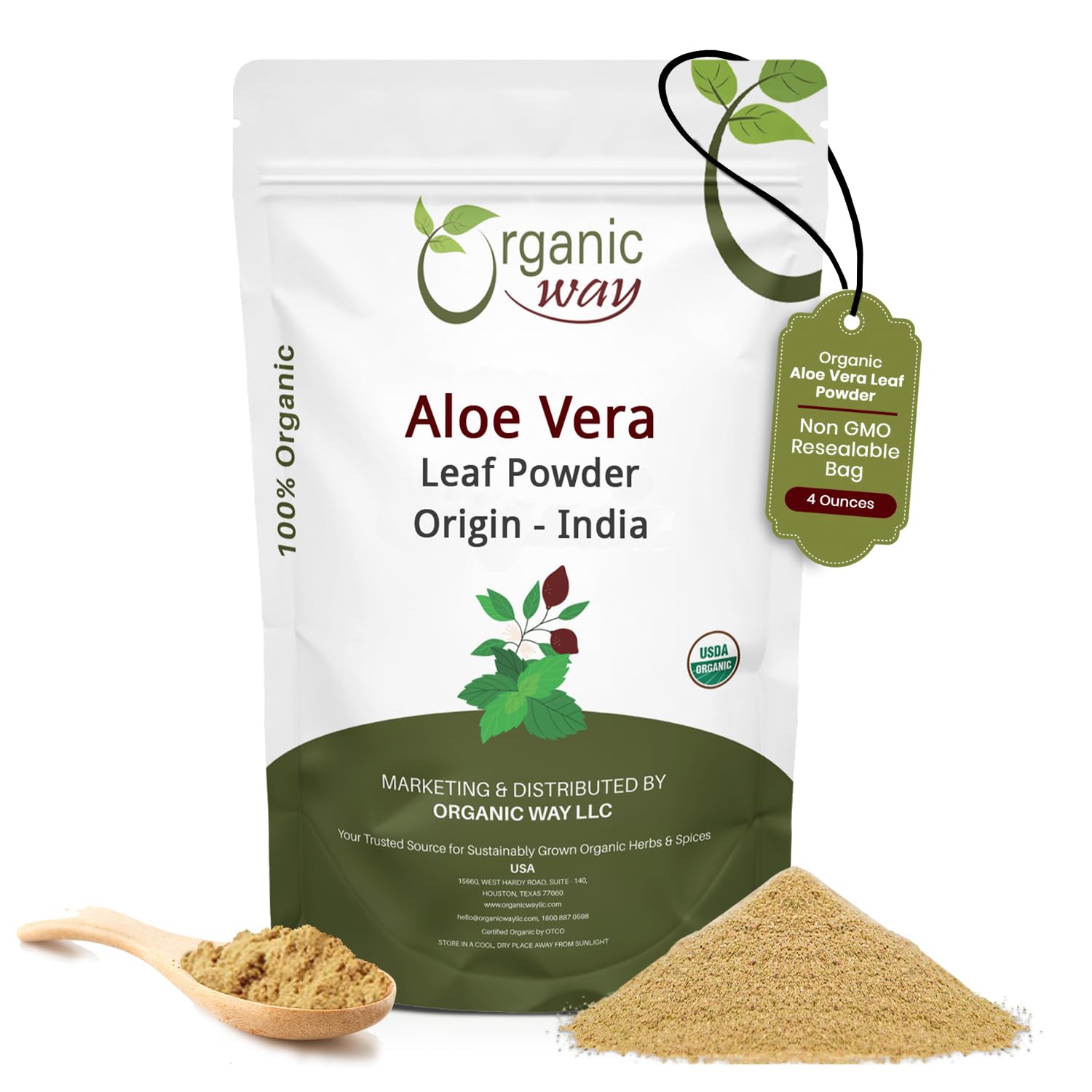 Organic Way Aloe Vera Leaf Powder (Aloe barbadensis), 4 oz