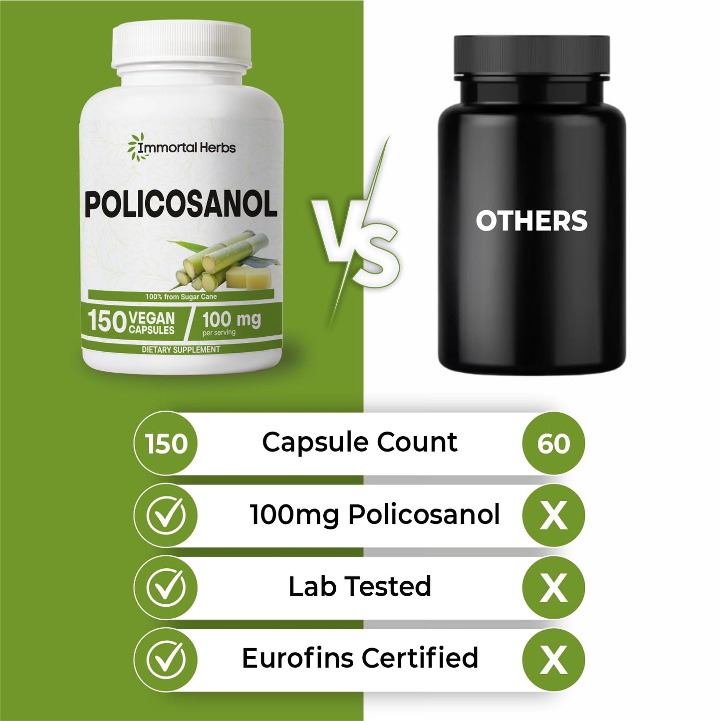 Immortal Herbs Policosanol 100mg Capsules, 150 Count