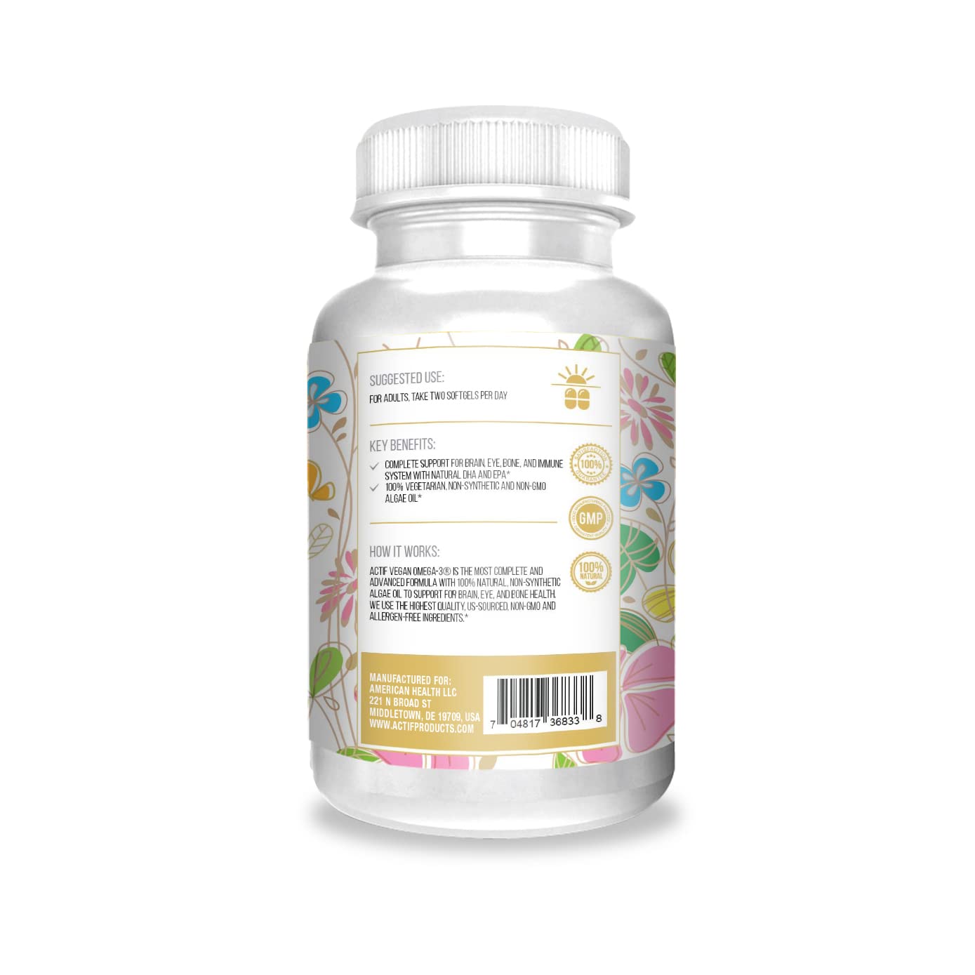 ACTIF Vegan Omega-3 High Strength Algae Oil Gummy, 90 Count